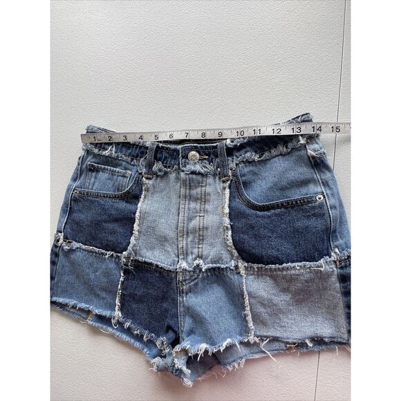 Wild Fable Patchwork Cut Off Shorts High Rise Button Fly Blue Denim Jean Short 4 - Picture 5 of 9